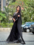 Black Georgette Embroidery Work Saree image 4