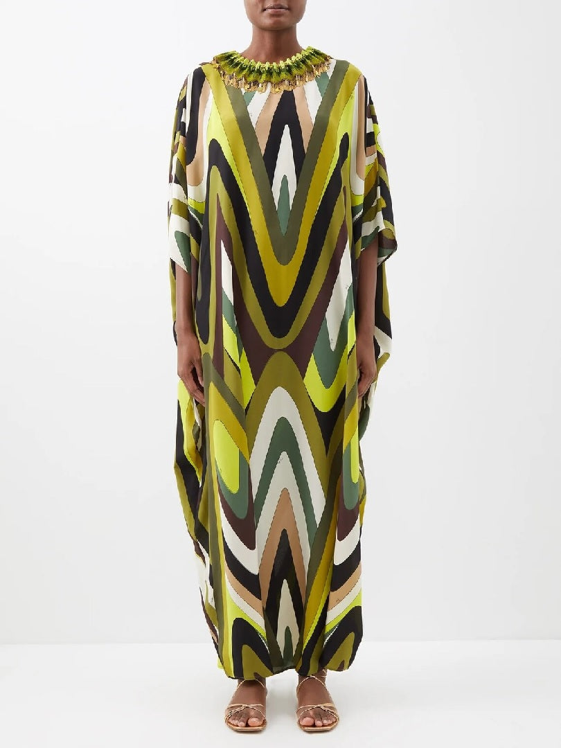 Abstract Printed Daily Wear Silk Crepe Kaftan Top J5789 image 4