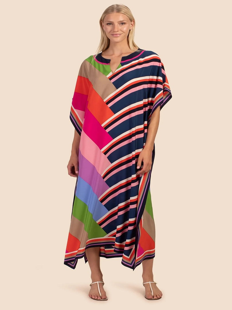 Stylish Beach Wear Colorful Striped Printed Women Kaftan J5704 image 4