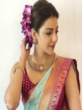 Sky Blue & Pink Kanchipuram Weaving Work Saree image 3
