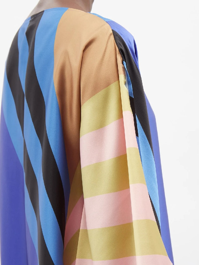 Striped Printed Lounge Wear Soft Satin Silk Kaftan J5651 image 4