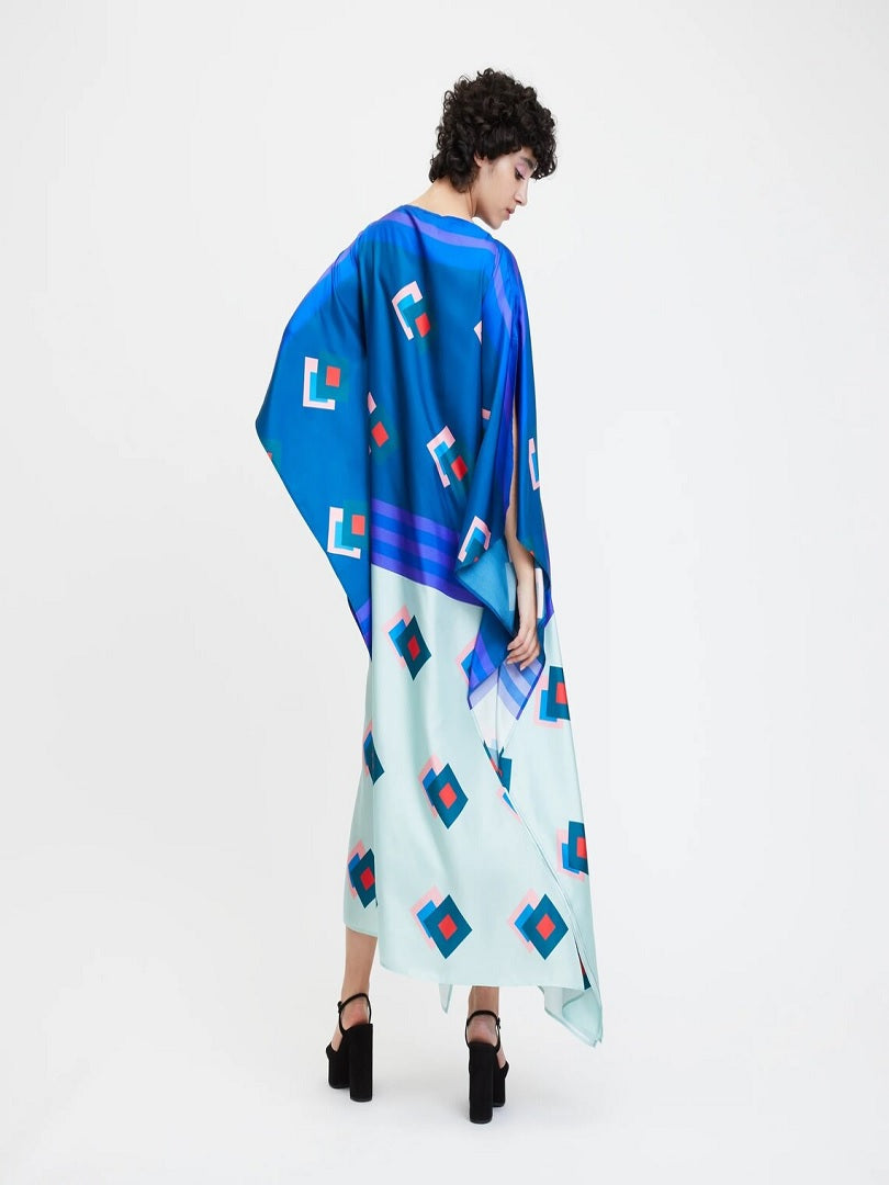 Blue Block Soft Satin Silk Kaftan J5673 image 4