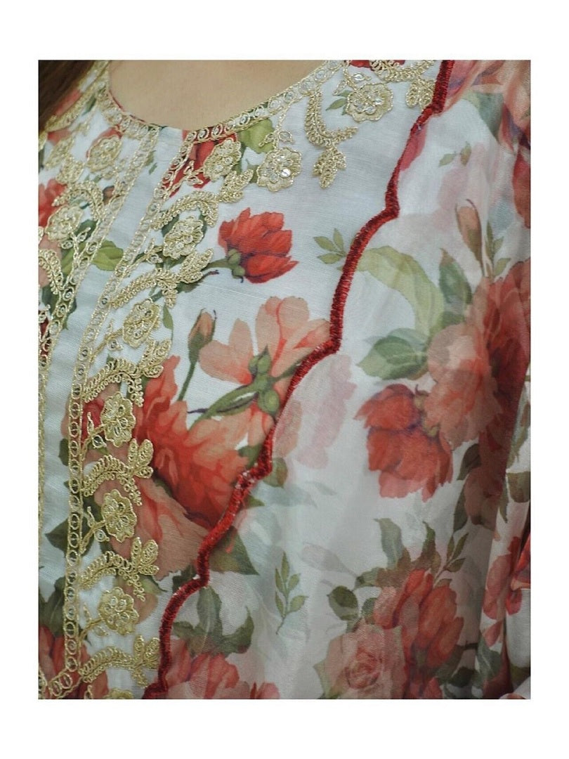 Multi Color Flower Printed Dress For Women & Girls Wear Top Bottom Dupatta Shalwar Suit AK image 4