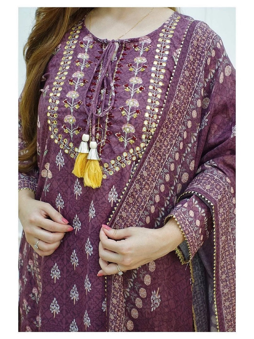 Muslin Silk Multi Color Digital Print And Embroidery Mirror Work Readymade Full Dress AK image 4