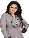 Grey Color Rayon Readymade Long Anarkali Kurti Gown Dress SV image 4