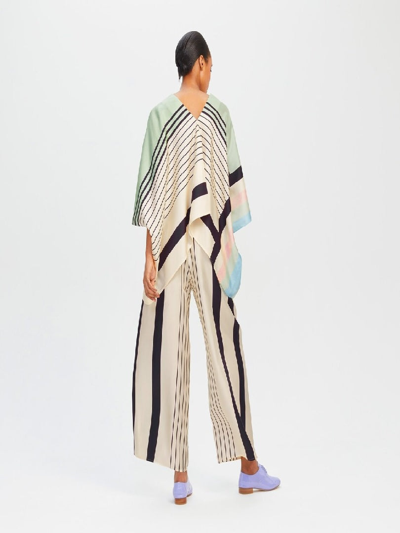 V-Neck Style Stripped Printed Satin Silk Co-ord Sets Kaftan + Pant For Women J5637 image 2