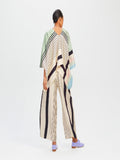 V-Neck Style Stripped Printed Satin Silk Co-ord Sets Kaftan + Pant For Women J5637 image 2