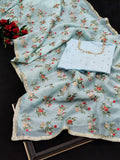 Sky Blue Color Khadi Organza With Floral And Sequence Work Saree image 2