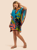 Beautiful Floral Geometric Pattern Holiday Wear Silk Crepe Short Kaftan Dress J5681 image 4