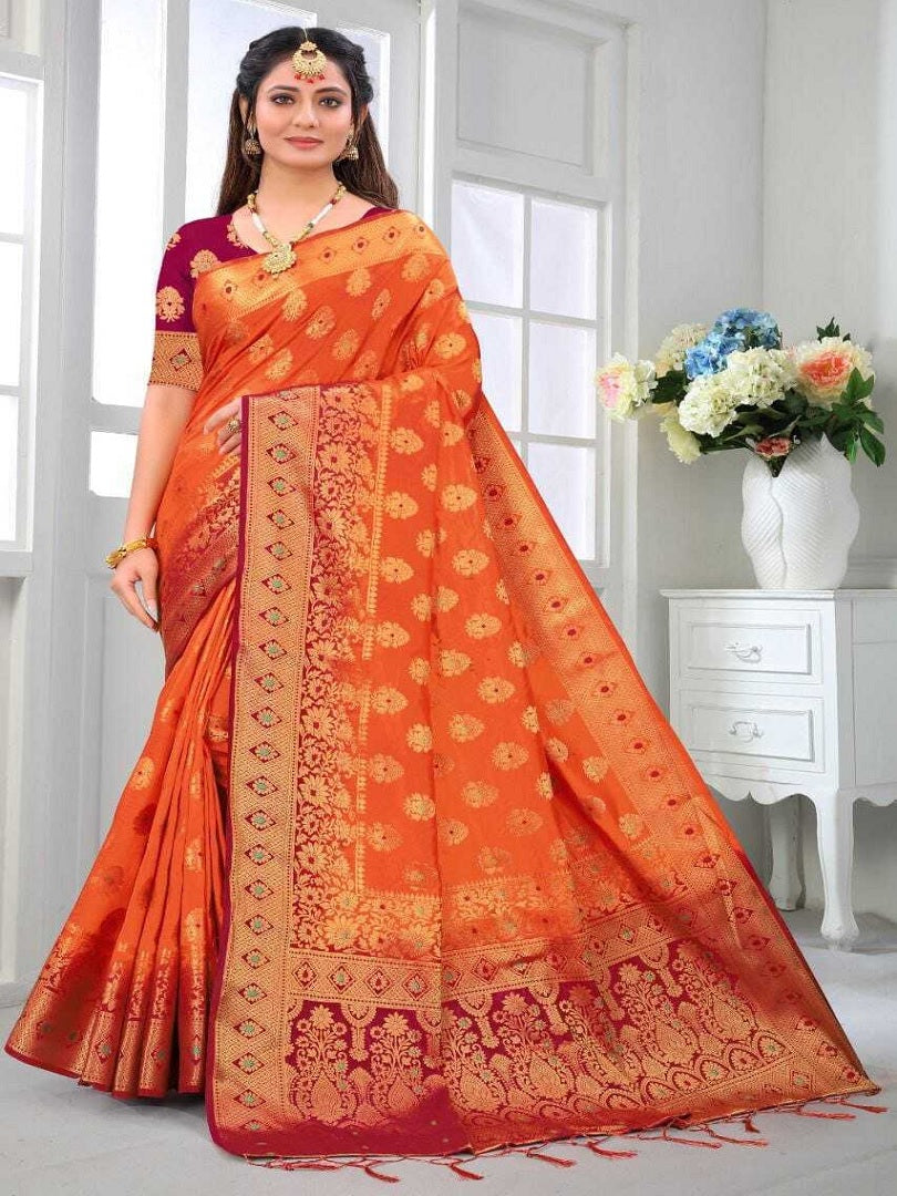 Soft Banarsi Silk Pure Golden Jari Design Work Saree image 5