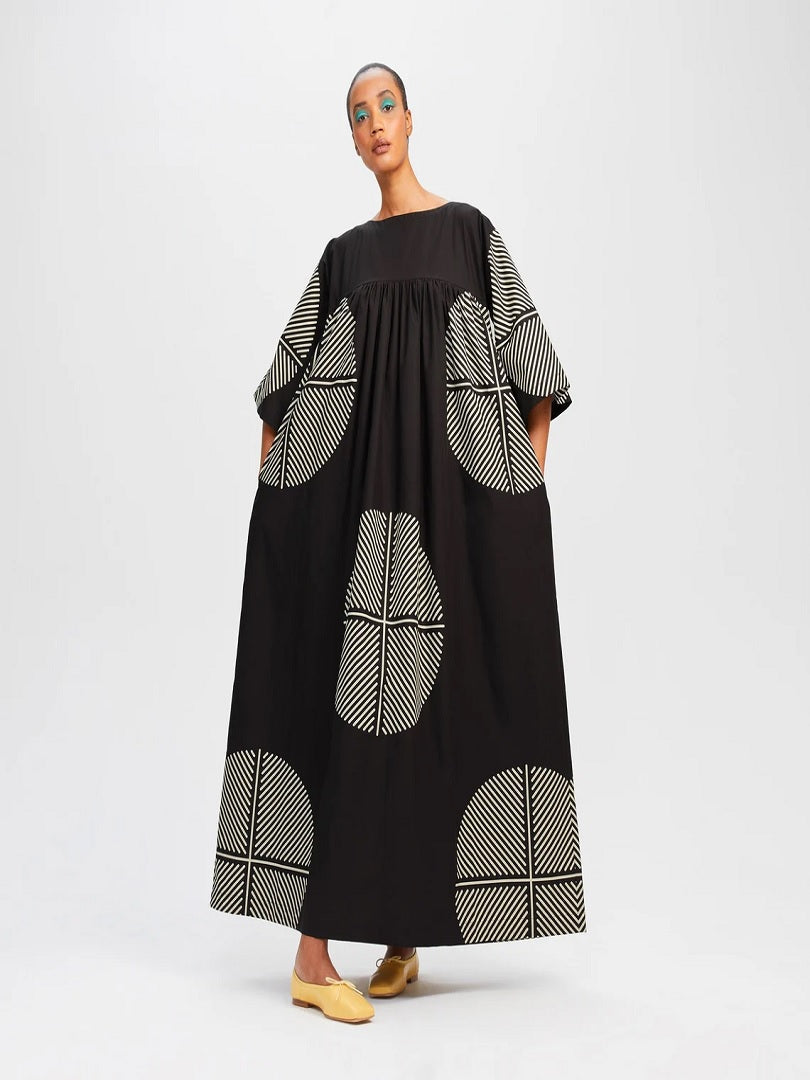 Poly Rayon Cotton Black Color Maxi Dress Kaftan J5755 image 4