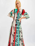 Geometric Multi Color Printed Casual Wear Poly Rayon Cotton Long Maxi Dress J5759 image 4