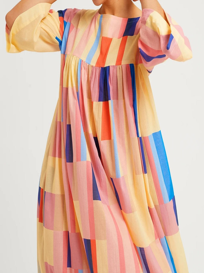 Fashion Wear Block Printed Premium Kaftan Top Maxi Dress J5760 image 4