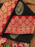 Black and Red Soft Lichi Silk Saree image 5