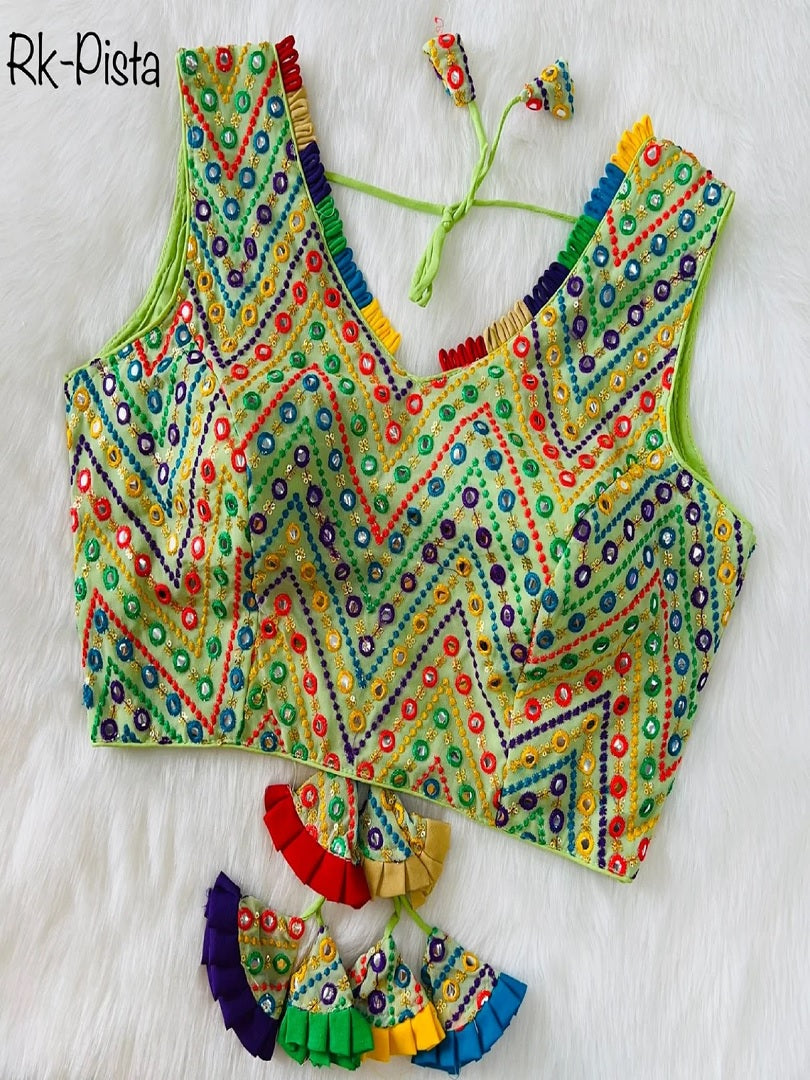 Faux Georgette Multi Color Work V Neck Full Stitched Blouse image 3
