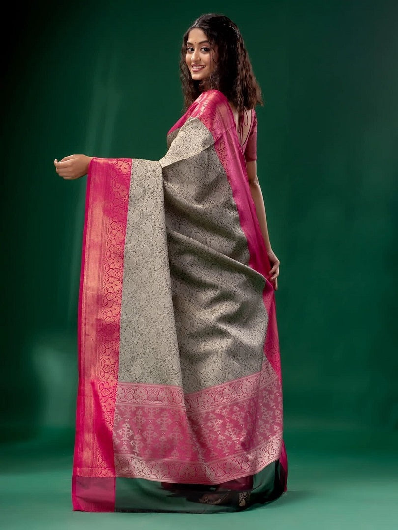 Soft Lichi Silk Jacquard Weaving Work With Gold Zari Weaving Saree image 2