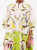 Trending Free Size Crepe Silk Beach Kaftan Green Off-White J5692 image 4