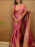 Pink Color Lichi Silk Saree with Unstitched Blouse image 4
