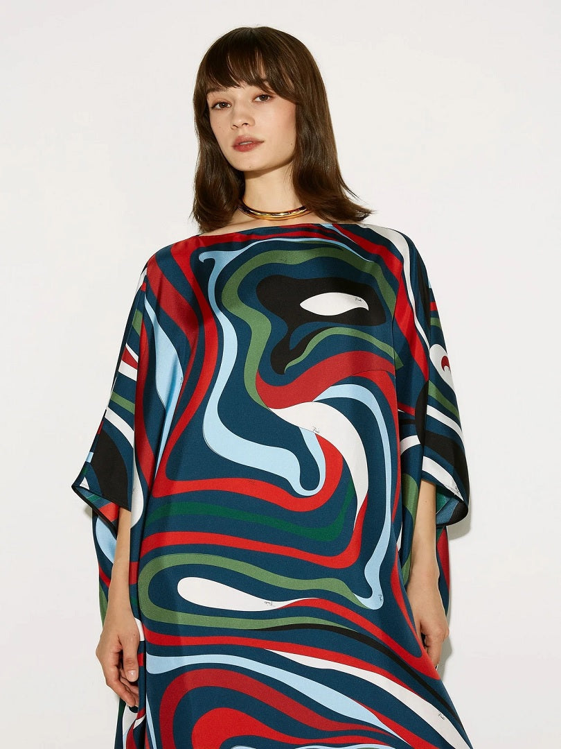 Women's Silk Crepe Kaftan Long Printed Caftan Dress J5721 image 4