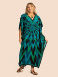 V Neck Printed Lounge Wear Soft Silk Crepe Kaftan J5765 image 5