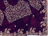 Eggplant Color Rangoli Silk Embroidery Work Saree image 6