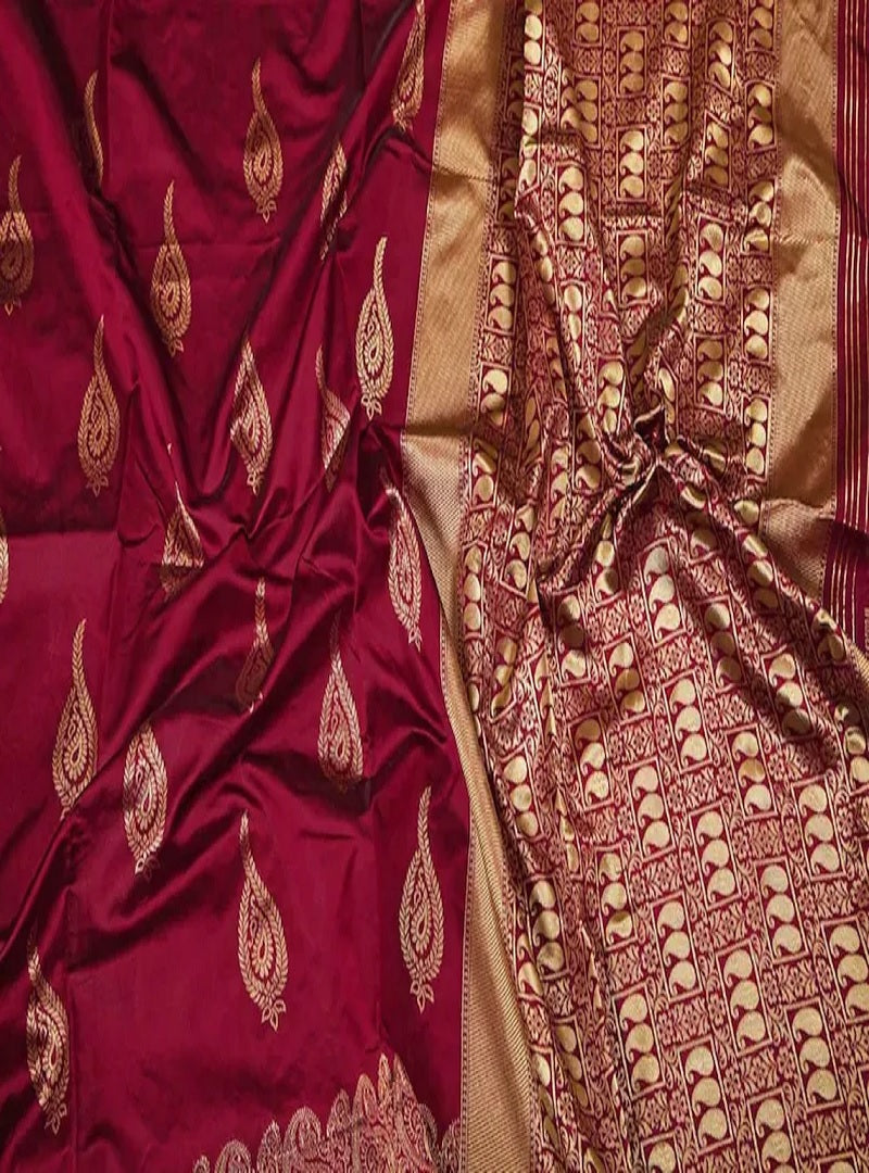Kanchipuram Silk Saree Jacquard Border Sari Unstitched Blouse image 3