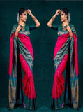 Pink Banarasi Soft Silk Saree And Unstitched Blouse image 3