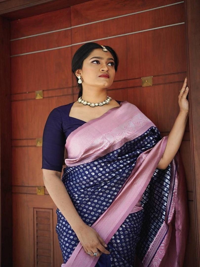 Navy Blue Color Soft Banarasi Silk Saree image 4