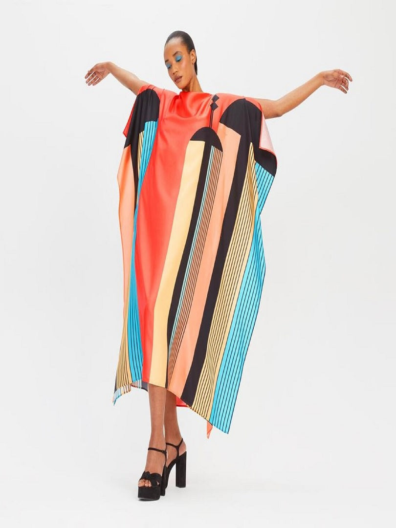 Women Printed Fancy Soft Satin Silk Kaftan J5628 image 4
