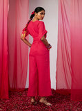 Hot Pink Linen Jumpsuit For Women image 4
