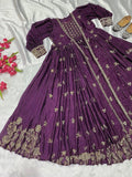 Eggplant Chinon Sequence Embroidered Lehenga Choli With Koti Set image 6