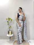 Imported Lycra Silk Ready To Wear Saree With Metal Belt image 4