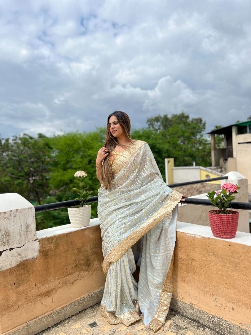 Sky Blue Georgette Embroidery Sequence Work Saree image 5