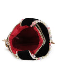 Black, Pink & Multi Velvet Floral Embroidered Potli bag image 4