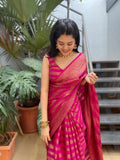 Pink Soft Lichi Silk Jacquard Work With Gold Zari Weaving Saree image 4