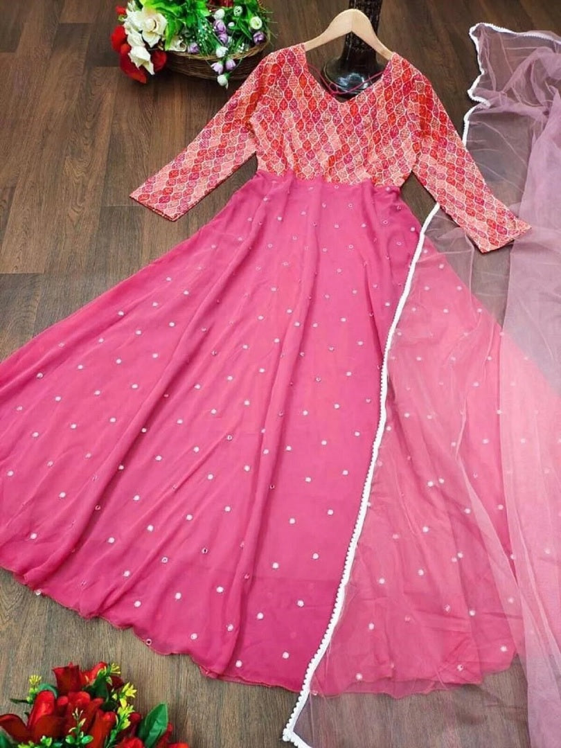 Women's Georgette Anarkali Suit With Dupatta Set Party Wear Dress SR image 2