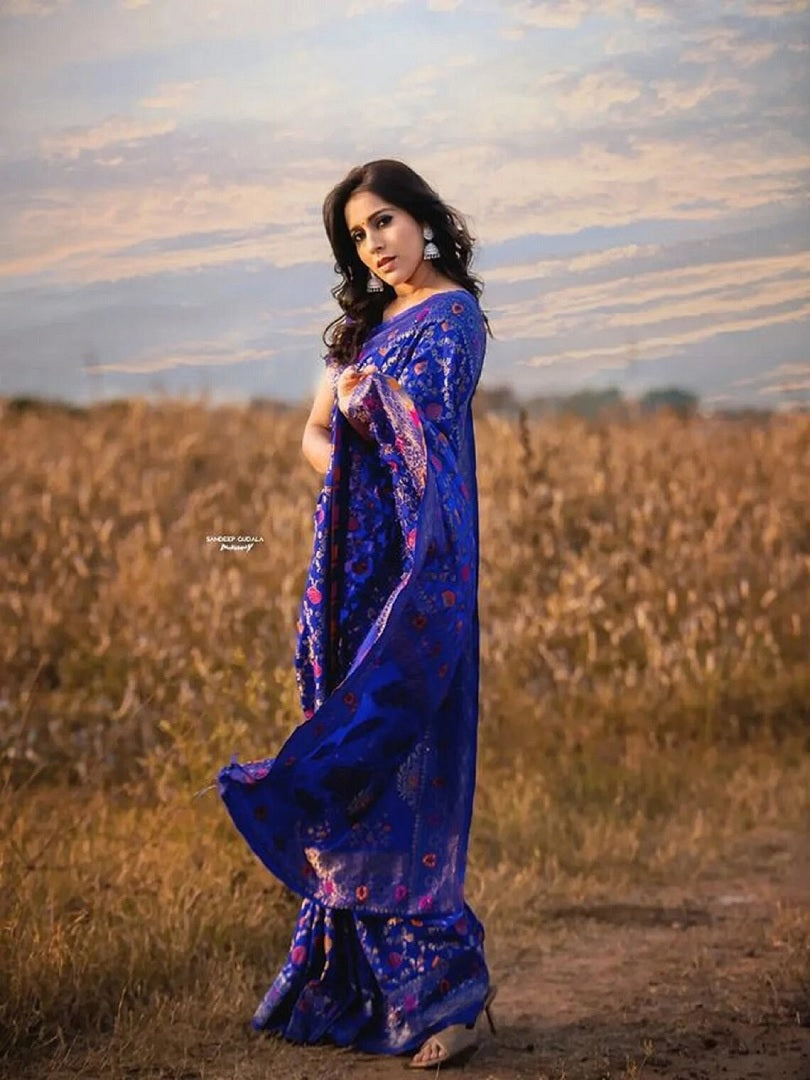 Women Lichi Silk Saree With Unstitched Blouse Wedding Wear Banarasi Sari VV image 7