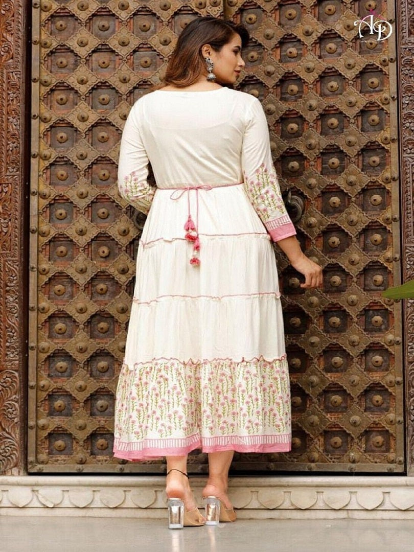 Women's Traditional Cotton Kurti Ethnic Long Gown Kurta Western Dress AD image 7
