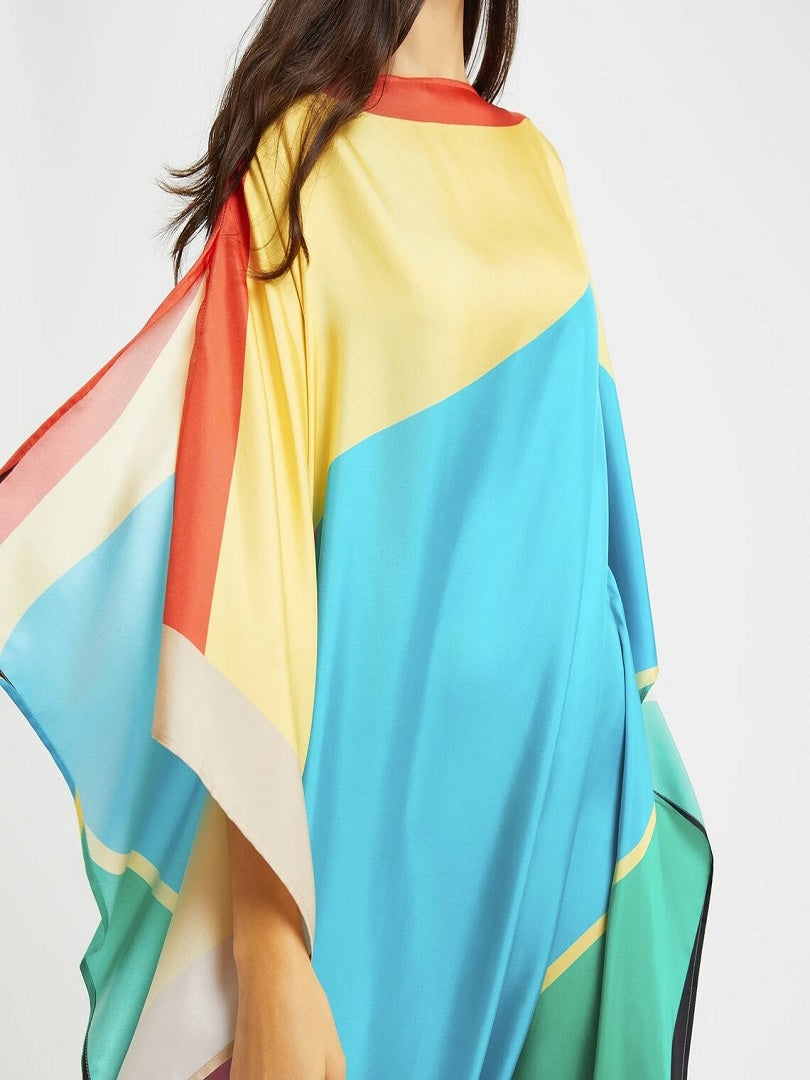Rainbow Sky Silk Crepe Kaftan Dress Caftan Top J5616 image 4