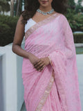 Pink Georgette Embroidery Sequence Work Saree image 3