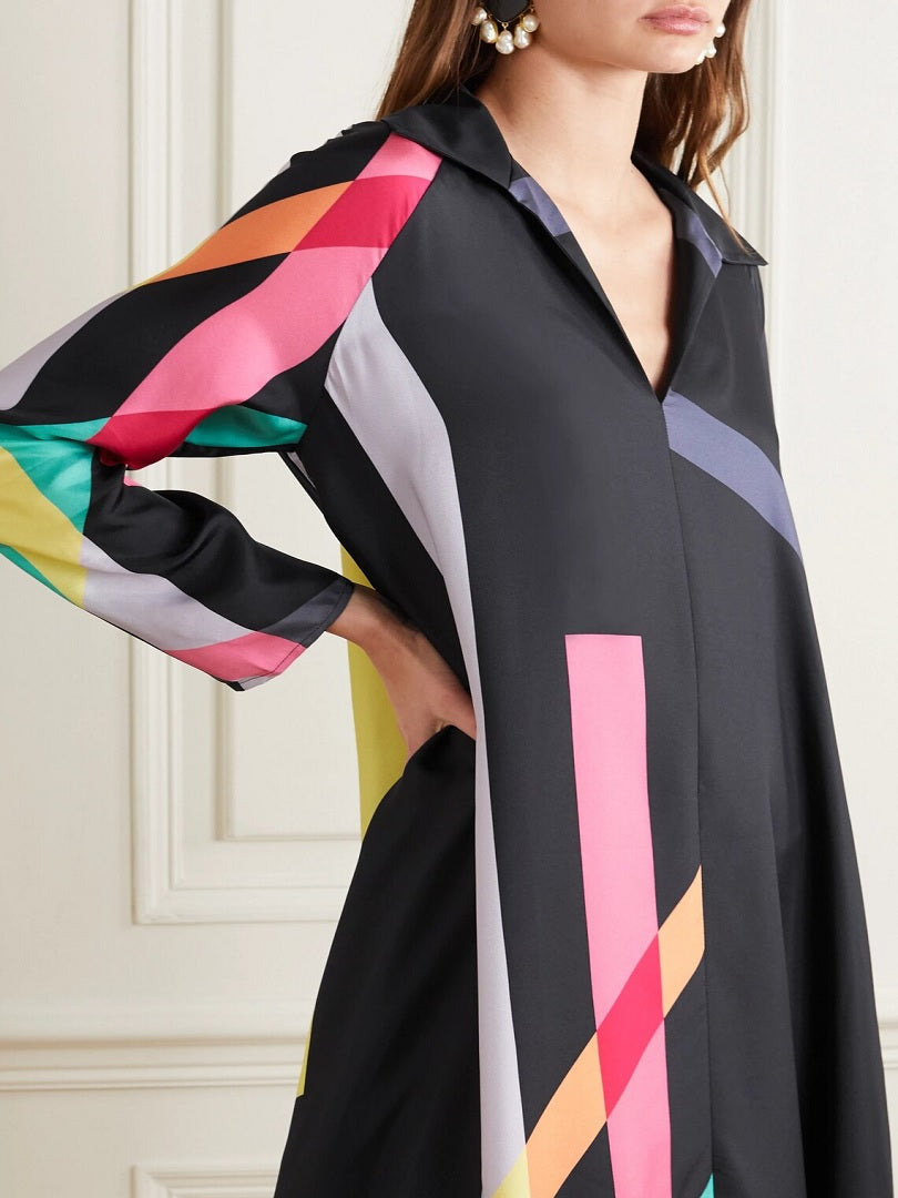 Black Fusion Soft Silk Crepe Free Size Kaftan J5619 image 4