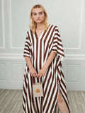 Stripes Soft Satin Silk Kaftan Dress J5624 image 4