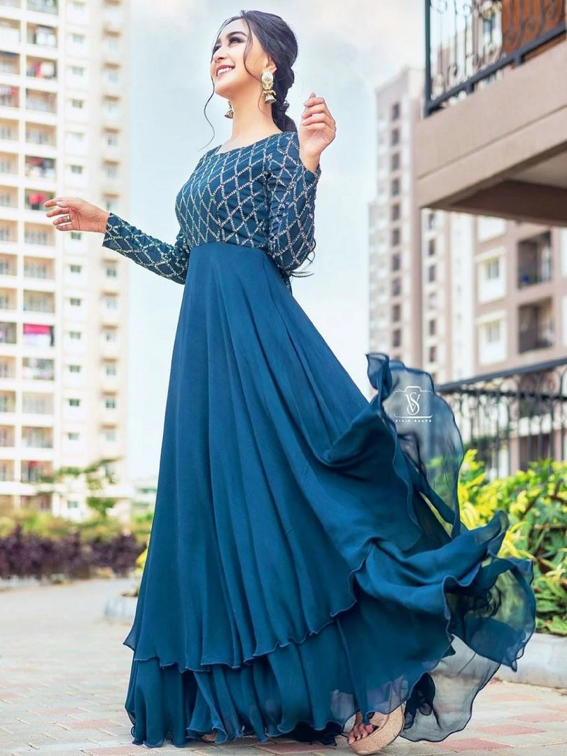 Women Embroidery Work Georgette Gown Designer Party Wear Kurti KY image 5