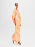 Peach Color V-Neck Belt Style Women Satin Silk Printed Kaftan J5632 image 4