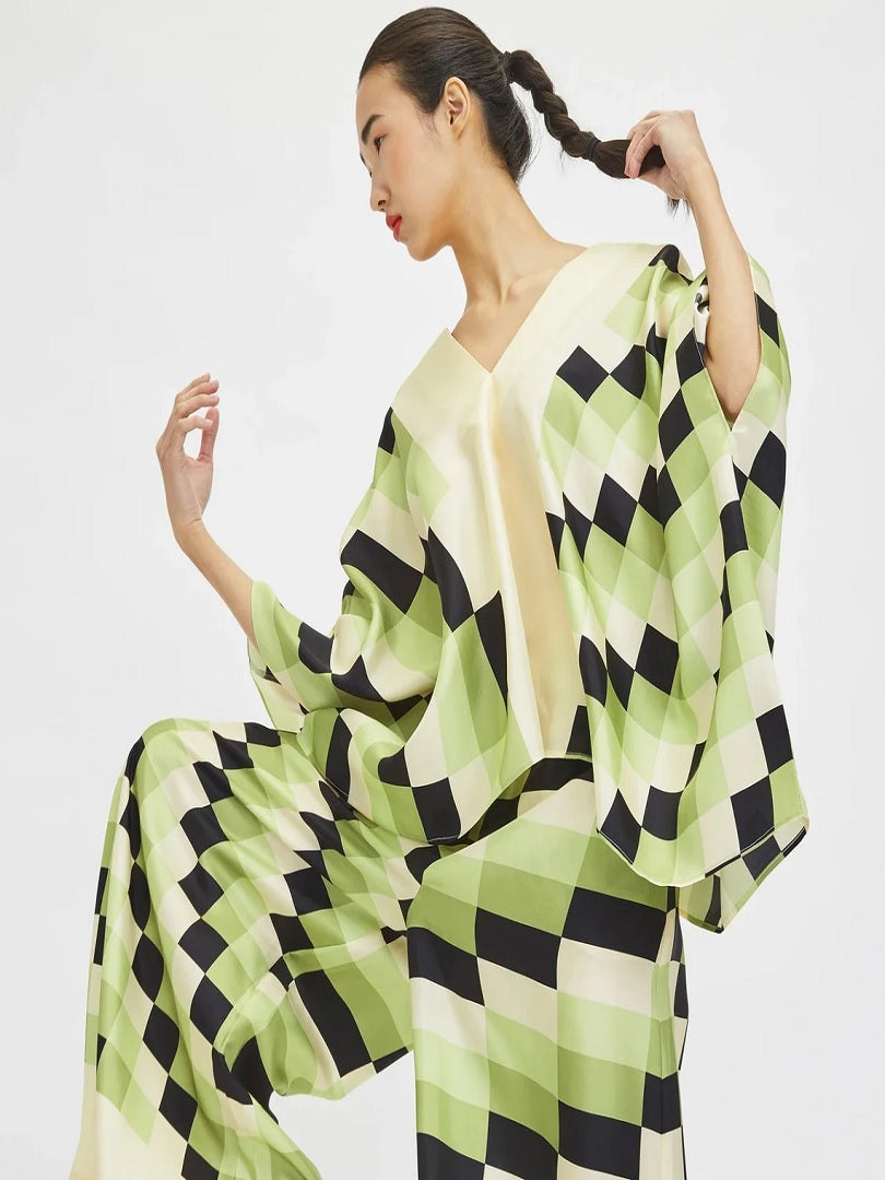 Checked Printed Co-ord Sets Kaftan Pant J5639 image 4