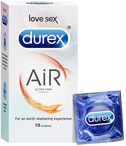 Durex Air Condoms for Men, Ultra Thin for HIGH Sensitivity, 10 Lubricated and Straight Walled Condoms - 10 Count