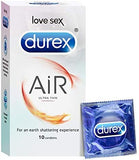 Durex Air Condoms for Men, Ultra Thin for HIGH Sensitivity, 10 Lubricated and Straight Walled Condoms - 10 Count
