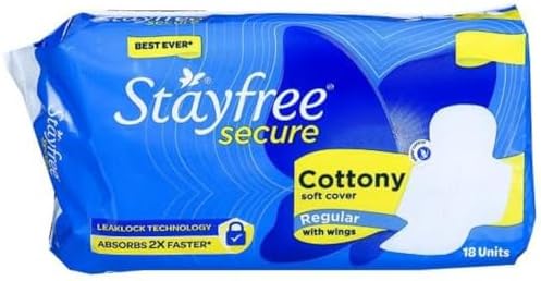 Stayfree Secure Cottony Soft Cover with Wings Sanitary Pads - Regular 18 Count (Pack Of 1)