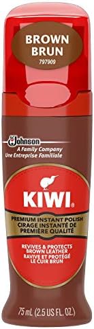 KIWI Instant Shine & Protect, Brown Liquid Shoe Polish, 2.5 oz (1 Bottle with Sponge Applicator)
