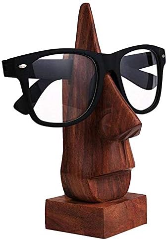 Khandekar Wooden Spectacle Holder Eyeglass Stand Handmade Display Optical Decorative Sunglasses Stand for Women/Men - 6 inch, Brown Color, Color May Vary